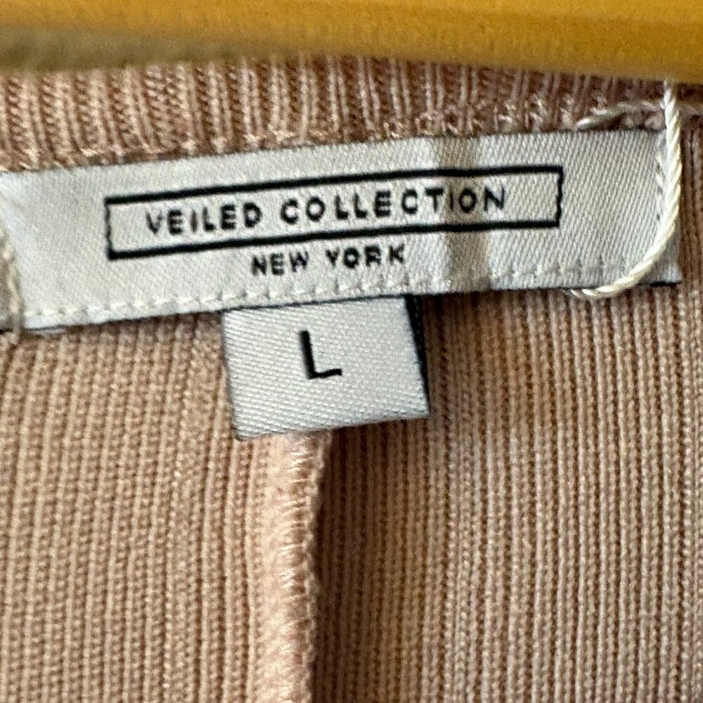 Veiled Collection Beige Ribbed Floor-Length Maxi Dress | Long Sleeve | Size L - Picture 3 of 6